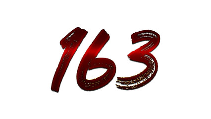 3D blood red number design of 163 on white background.