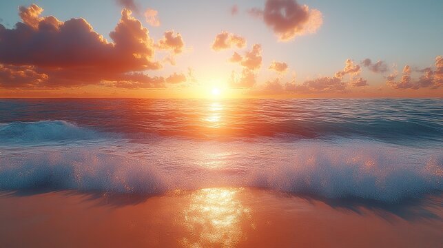 Sunrise over a Serene Beach with Gentle Waves