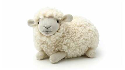Fluffy Baby Sheep Toy Sitting Isolated on White Background for Children’s Decor