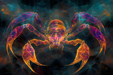  image of a scorpion, combining intricate geometric patterns and vibrant colors to create an abstract, mystical representation.