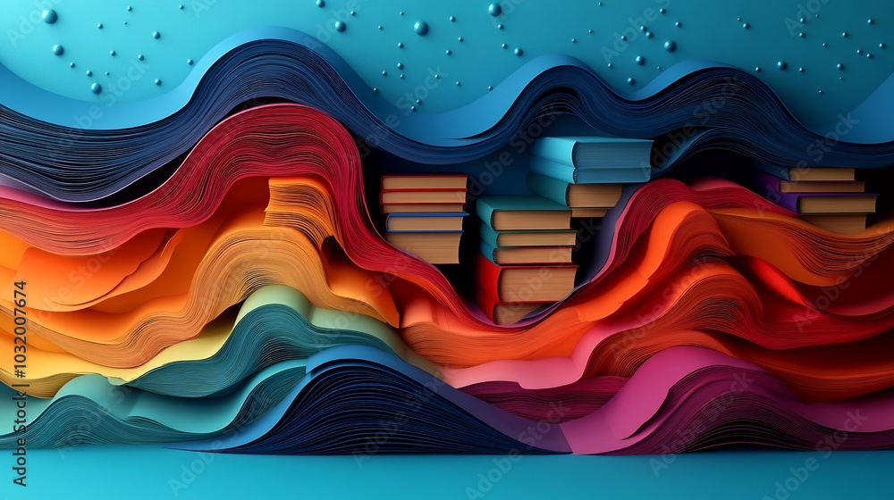 Poster gradient abstract 3d paper cutstyle illustration for world book day displaying layers of books with 