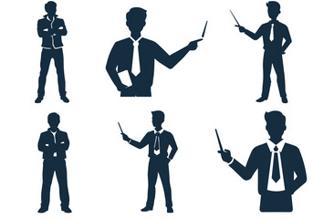 Icon set on a transparent background, 6 pieces, vector illustration: Person in different scenarios including giving a presentation and standing relaxed