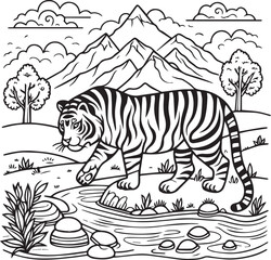 simple tiger coloring pages black and white