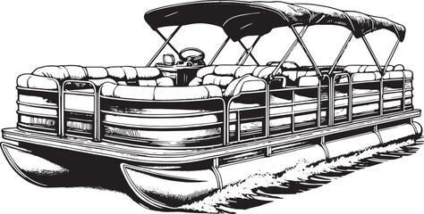Pontoon Boat Vector Illustration - Outline Drawing © shinheo