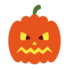 Pumpkin. Sinister facial expression. Orange vegetable. Color vector illustration. Isolated white background. Flat style. Halloween symbol. Angry grimace. Idea for web design.