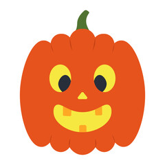 Pumpkin. Smiling grimace with teeth. Orange vegetable. Color vector illustration. Isolated white background. Flat style. Halloween symbol with incisors. Idea for web design.