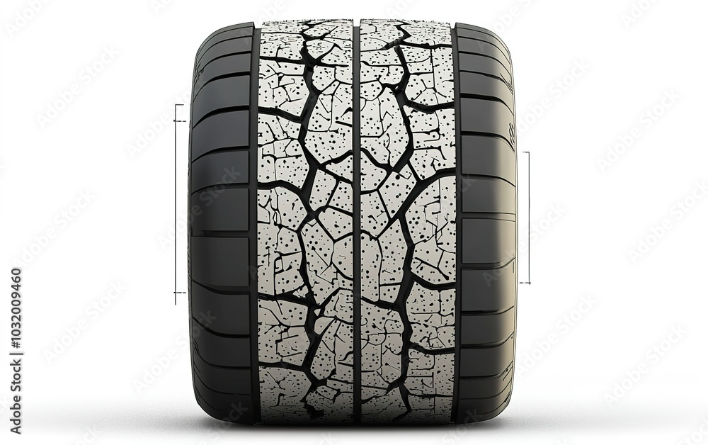 Poster high-performance racing tire showing detailed tread pattern designed for optimal grip and handling o