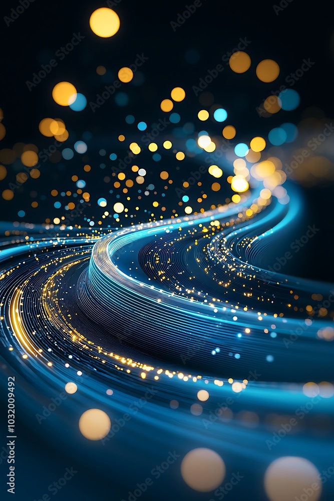 Poster a mesmerizing abstract image featuring glowing light trails and bokeh effects, creating a dynamic an