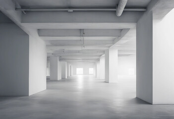 White minimal architecture building background empty wide space for blank mock up concrete floor car