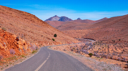Asphalt empty road in desert, Morocco