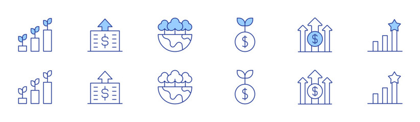 Growth icon set in two styles, Duotone and Thin Line style. Editable stroke. growth, chart, earnings, grow