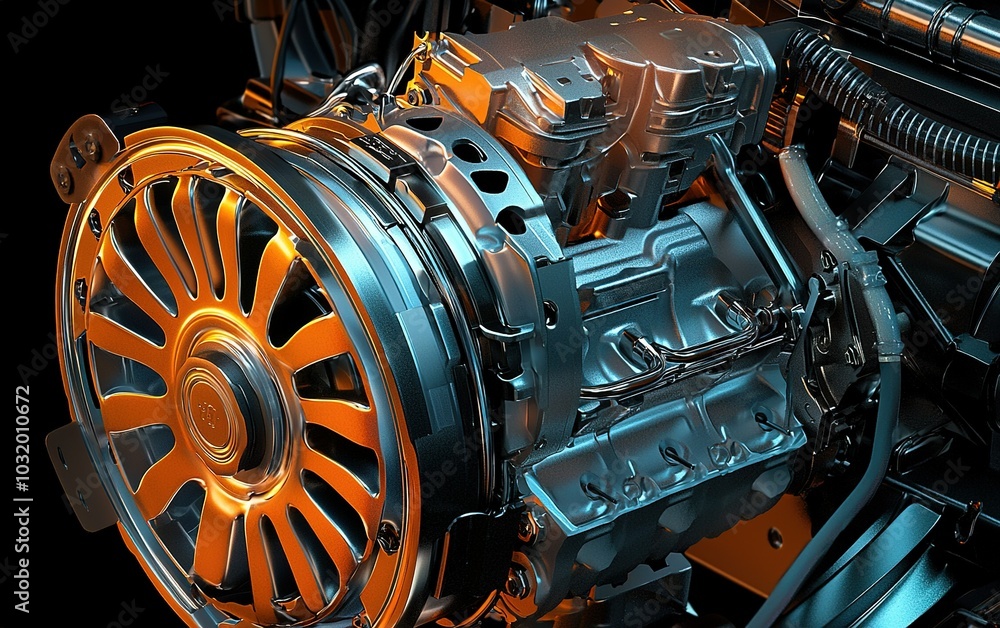 Poster detailed close-up view of a high-performance engine showcasing intricate mechanical components and v