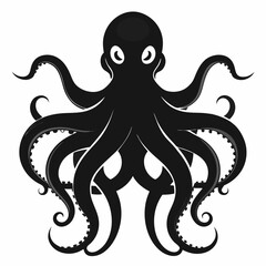 Octopus with spread tentacles silhouette vector illustration on white background