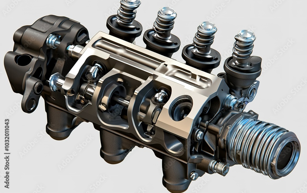 Aufkleber detailed view of a mechanical valve assembly showcasing precision engineering and design features