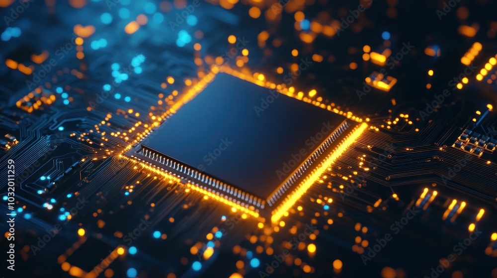 Poster Circuit Board with Glowing Processor