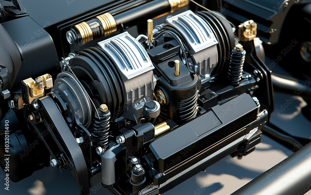 Poster detailed view of a high-performance engine showcasing precision engineering and intricate components