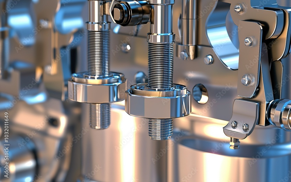 Poster close-up view of precision-engineered mechanical components in a modern automotive engine during ass