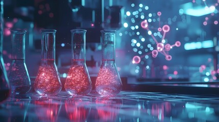 Synthetic Biology Lab Visualized with Glowing Cultures and Holographic Molecular Structures