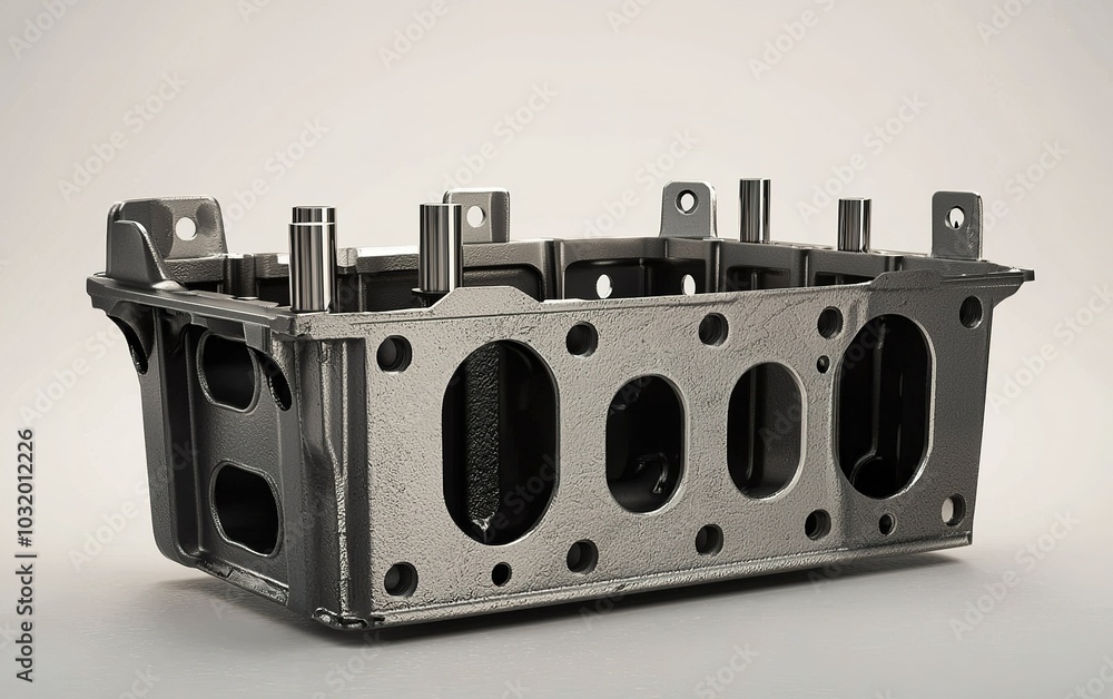 Poster detailed view of an engine block component showcasing precision engineering in automotive manufactur