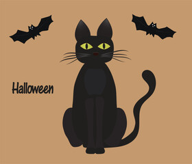 Spooky halloween cat with bats