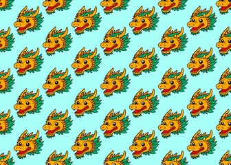 Seamless pattern with funny monsters. Chinese new year. Seamless pattern with dragons on a light blue background. Happy new year. Traditional Chinese character. Asian mythological dragons. 