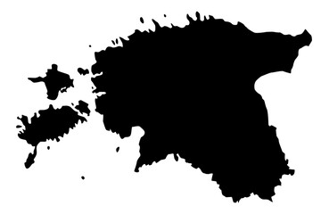 Vector map of Estonia, republic of, a country in Northern Europe. Detailed black silhouette, isolated on white background.