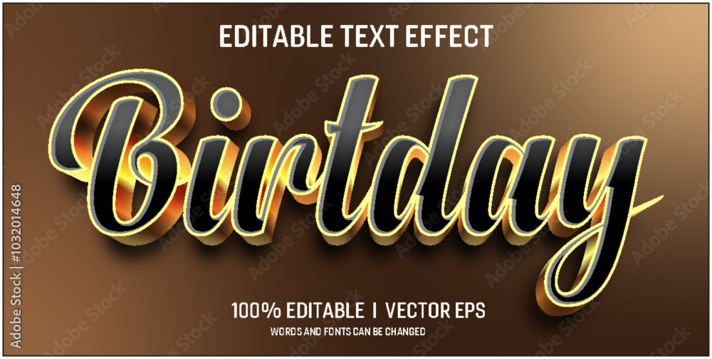 Poster editable birthday vector 3d text effect with modern style design
