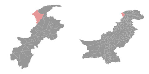 Lower Chitral district map, administrative division of Pakistan. Vector illustration.