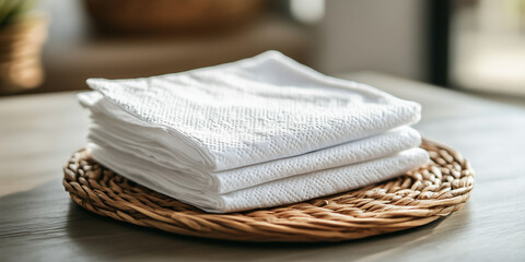 High-Quality 3D Render of a White Facial Towel in a Chic Minimalist Environment, Ideal for Spa and Skincare Advertisements, Capturing Sophisticated Simplicity and Style