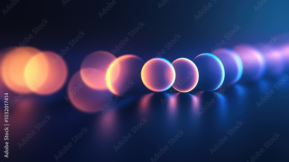 Poster fading light circles, a series of uniform luminous orbs gradually diminishing into a soft, blurred b