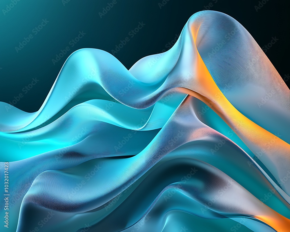 Poster vibrant abstract waves featuring blue and orange tones create a dynamic and serene visual experience