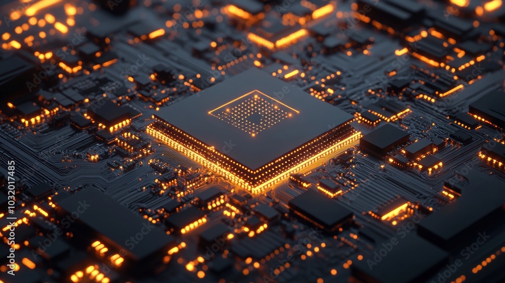 Poster circuit board with glowing processor