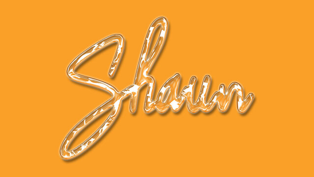 3D Thick Transparent Liquid text effect of name Shaun on Yellow Background.
