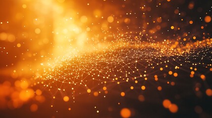 Obraz premium Orange abstract background with a network grid and particles connected