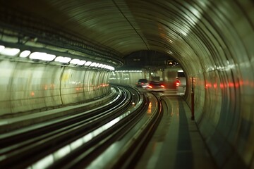 Abstract motion blur photo of subway road, monorail, train station