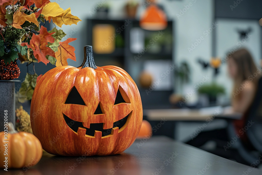 Poster office decorated in halloween style designed with generative ai