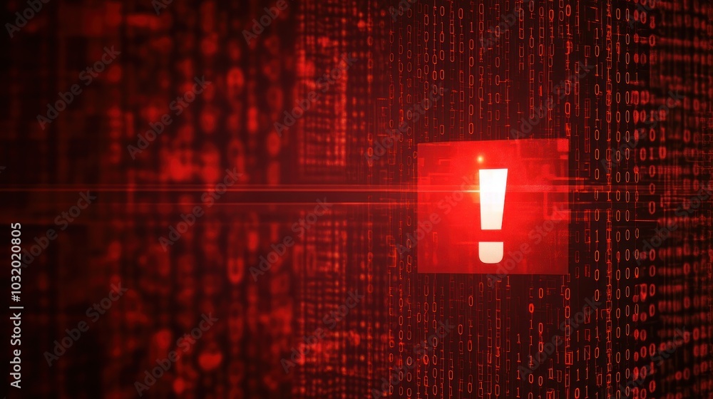 Poster warning sign on binary code background