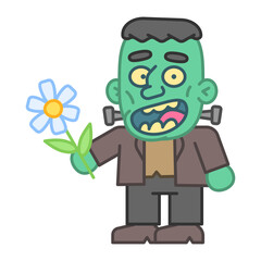 Monster holds flower and smiles