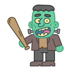 Monster holds baseball bat and smiles