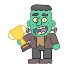 Monster holds gold cup and smiles