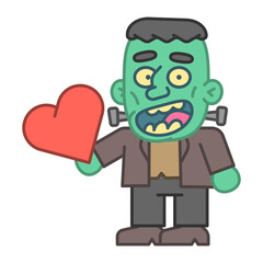 Monster holds heart and smiles