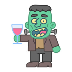 Monster holds glass with drink and smiles