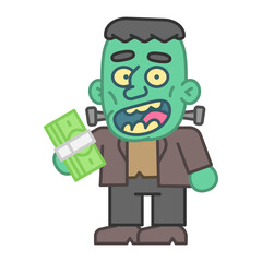 Monster holds wad money and smiles