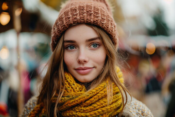 Seasonal autumn fair market with bright warm autumn colors, people crowd shopping having fun, Generative AI