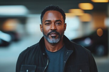 African american man with car keys in front of car in underground parking, Generative AI