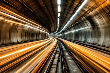 Motion blur of moving train in the tunnel