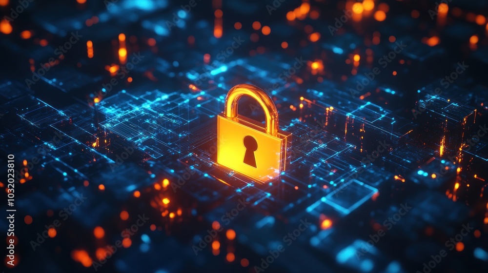 Poster cyber security - protecting data with a digital lock