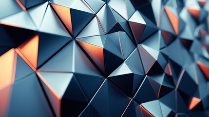A metal wall composed of numerous triangles featuring sharp corners and gradient transitions.