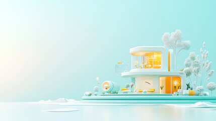 Naklejka premium Miniature house, futuristic minimalist architecture, hightech design, 3D illustration