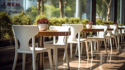 Obraz premium White Chairs and Tables in a Cafe